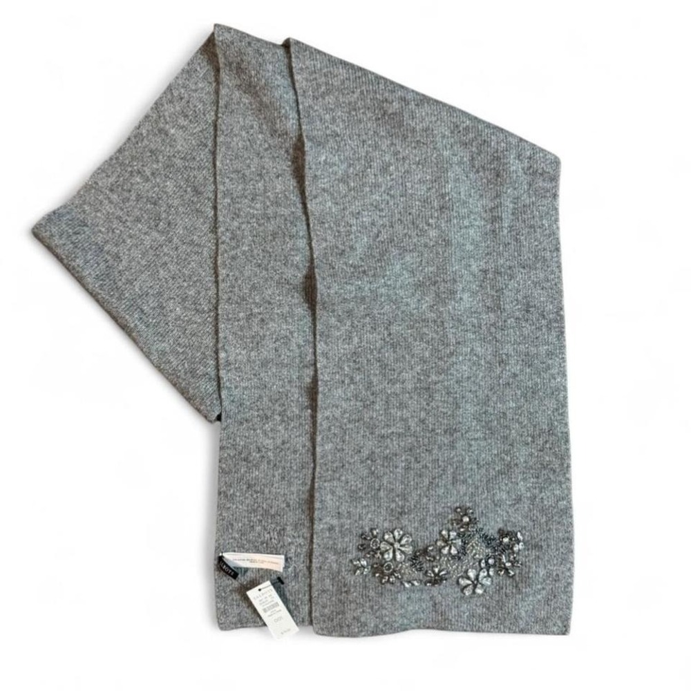NWT Talbots Embellished‎ Beaded Rhinestone Floral Scarf gray soft feminine knit